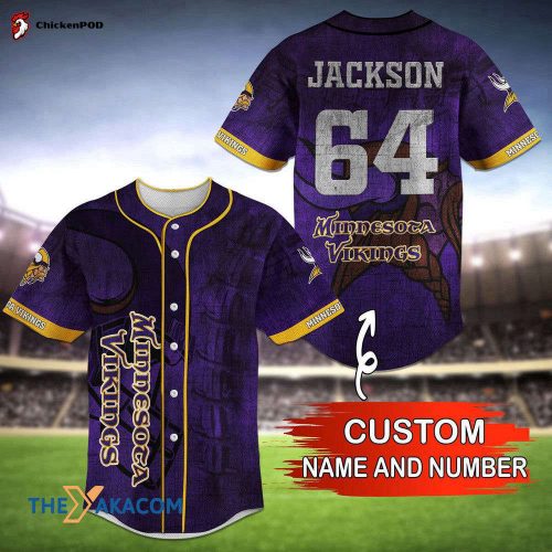 Personalized Minnesota Vikings NFL Best Gift Ideas Personalized Custom Name Number Baseball Jersey Shirt