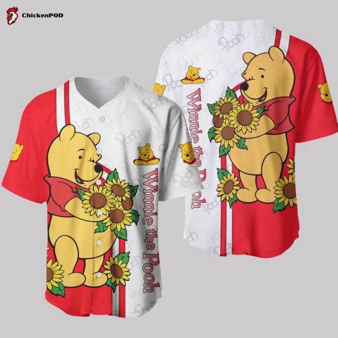 Winnie The Pooh Disney Cartoon Graphics Sunflower All Over Print 3D Unisex Baseball Jersey