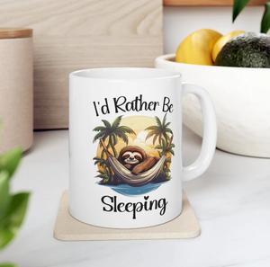 Embrace Sloth vibes with the charming ‘I’d Rather Be Sleeping’ Sloth Mug, A must-have for Sloth Love