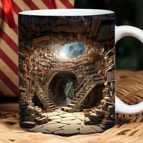 3D Book Mug Wrap, 11oz Mug Design, 3D Bookshelf Mug