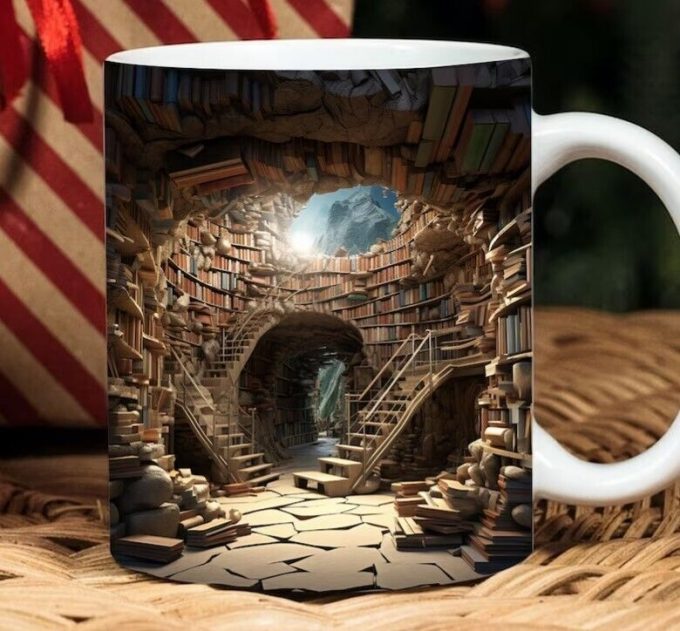 3D Book Mug Wrap, 11Oz Mug Design, 3D Bookshelf Mug