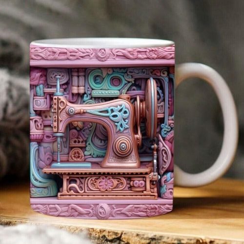 3D Sewing Mug, 3D Floral Sewing Machine,3D Mug Wrap Coffee Mug