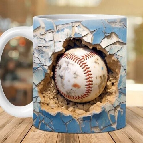 3D PRINT Vintage Baseball Mug Wrap, 3D Baseball Crack Hole 11oz