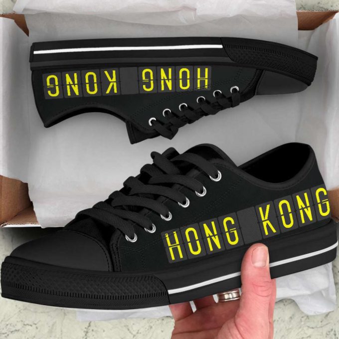 Airport Destinations Hong Kong (Black) – Low Top Canvas Shoes