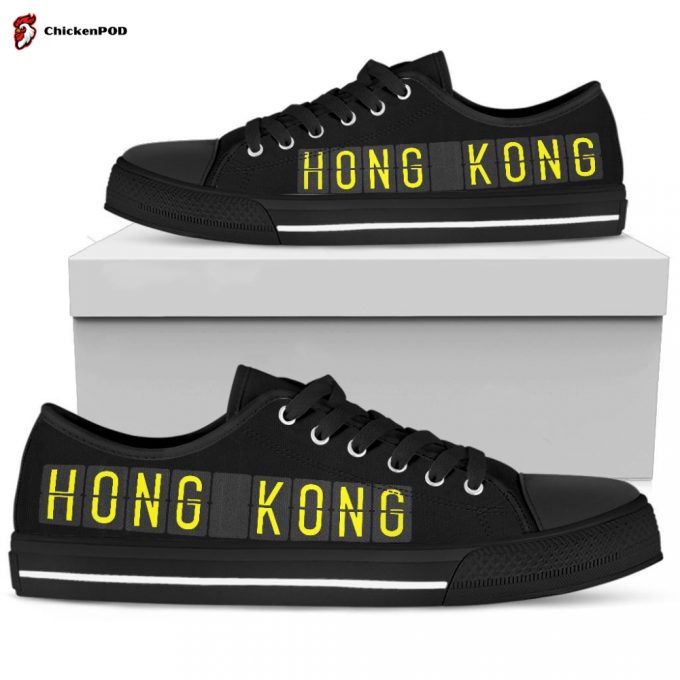 Airport Destinations Hong Kong (Black) – Low Top Canvas Shoes