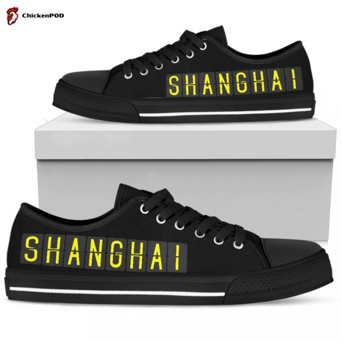 Airport Destinations Shanghai – Low Top Canvas Shoes For Men Women