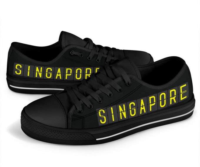 Airport Destinations Singapore (Black) – Low Top Canvas Shoes