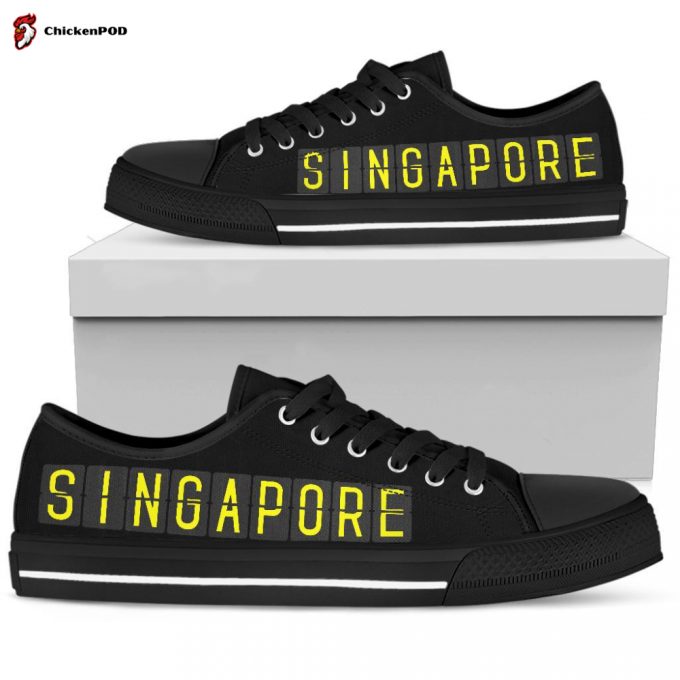 Airport Destinations Singapore (Black) – Low Top Canvas Shoes