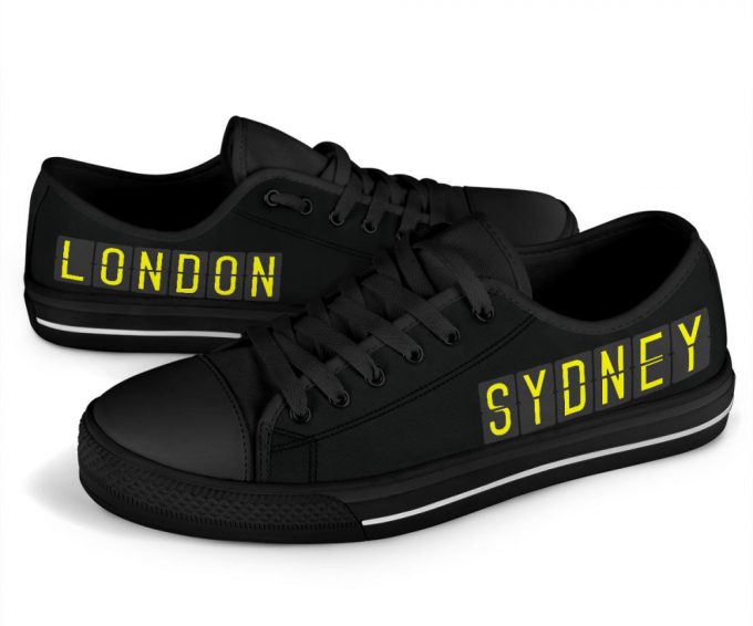 Airport Destinations Sydney To London (Black) – Low Top Canvas Shoes