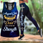 August Girl I Can Do All Things Through Christ Who Give Me Strength Combo Tank Top + LeggingLeggings