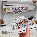 Autism Awareness Accept All License Plate Low Top Canvas Shoes For Men Women