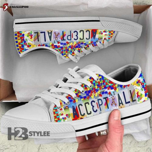 Autism Awareness Accept All License Plate Low Top Canvas Shoes For Men Women