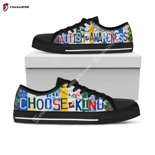 Autism Awareness Choose Kind Low Top Shoes Gift for Men Women Black