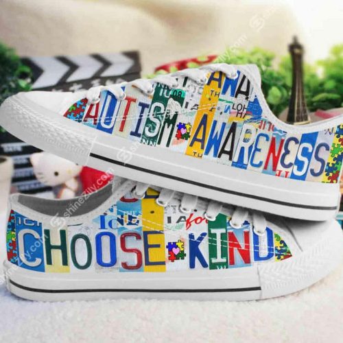 Autism Awareness Choose Kind Low Top Shoes Gift for Men Women White