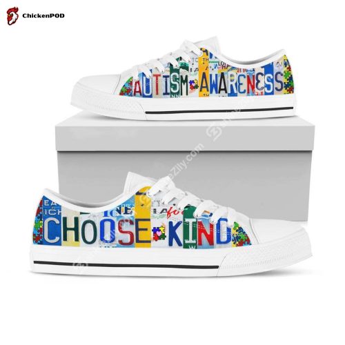 Autism Awareness Choose Kind Low Top Shoes Gift for Men Women White