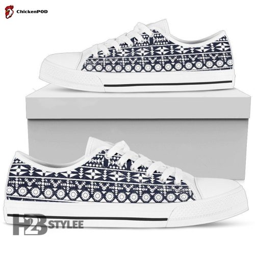 Blue White Tribal Aztec Low Top Canvas Shoes For Men Women