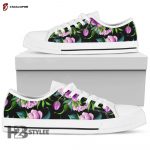 Bright Purple Floral Pattern Low Top Canvas Shoes For Men Women