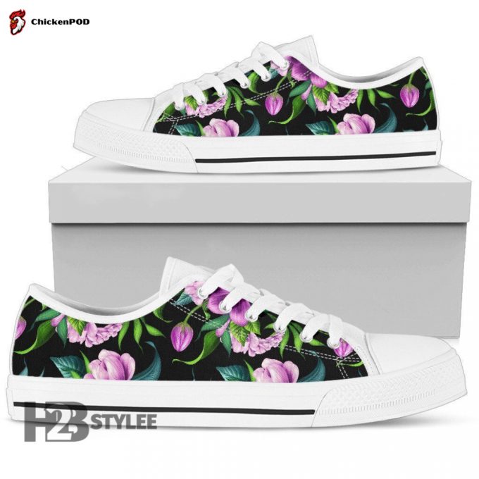 Bright Purple Floral Pattern Low Top Canvas Shoes For Men Women