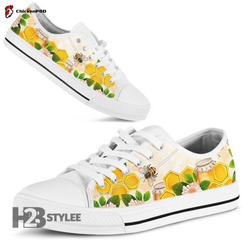 Honey Bee Flower Low Top Canvas Shoes For Men Women