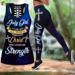 July Girl I Can Do All Things Through Christ Who Give Me Strength Combo Tank Top + LeggingLeggingsS