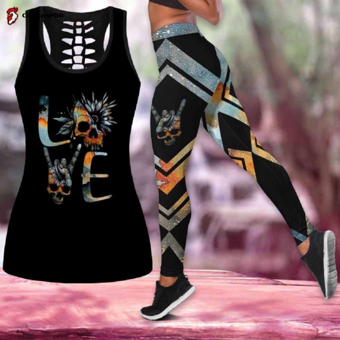 Love Skull Tattoo  Combo Tank Top Legging Outfit For Women