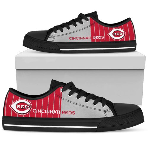 MLB Cincinnati Reds Simple Design Vertical Stripes Low Top Shoes