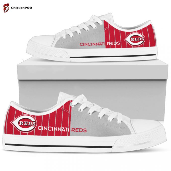 Mlb Cincinnati Reds Simple Design Vertical Stripes Low Top Shoes