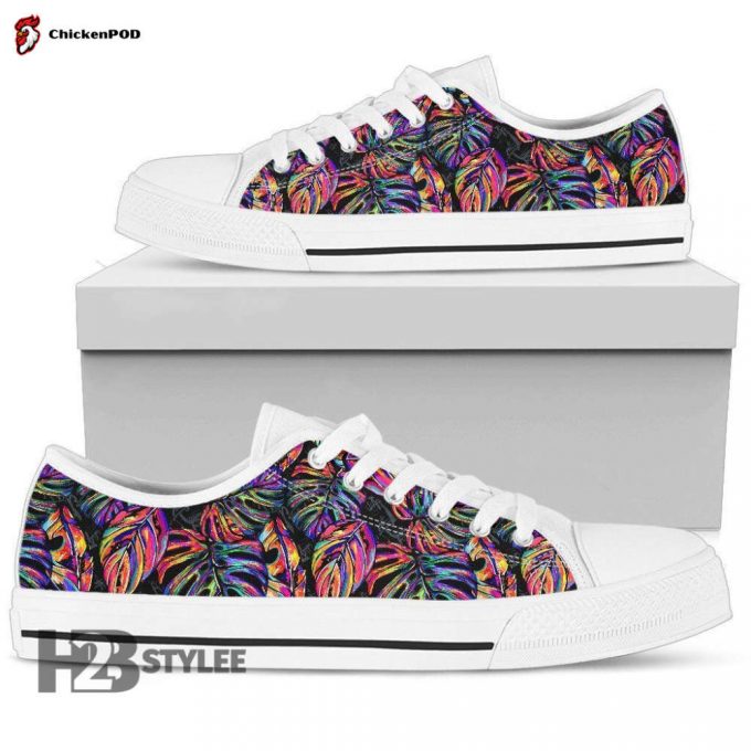 Neon Color Tropical Palm Leaves Low Top Canvas Shoes For Men Women