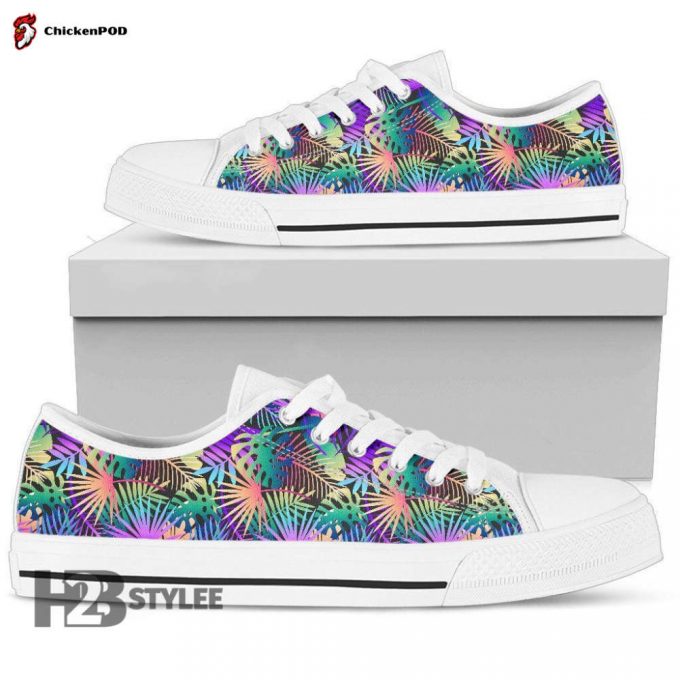 Neon Flower Tropical Palm Leaves Low Top Canvas Shoes For Men Women