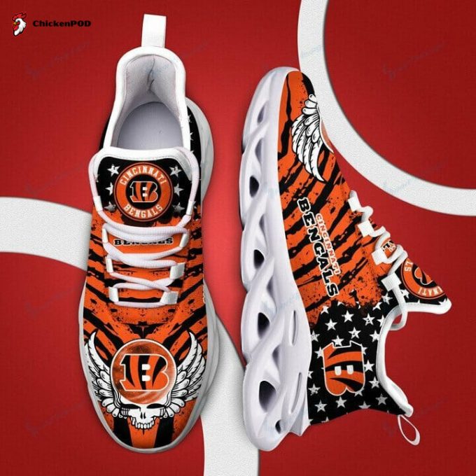 Nfl Cincinnati Bengals Orange Black Skull Max Soul Shoes