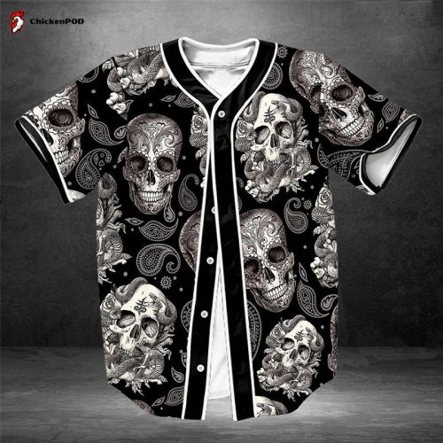 Paisley Pattern Skull Baseball Tee Jersey Shirts