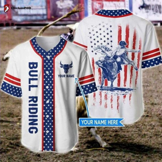 Personalized Custom Name America Bull Riding Flag Baseball Tee Jersey Shirts 3D Printed