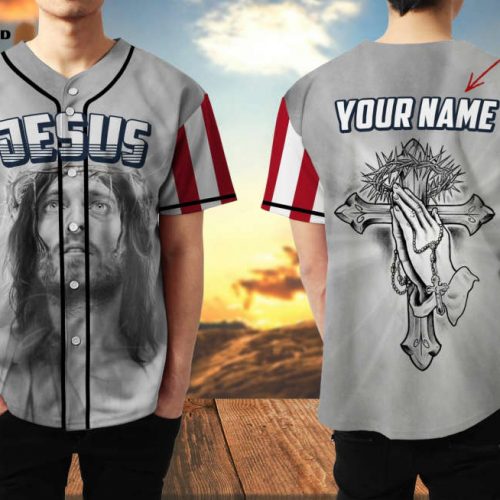 Personalized Custom Name Independence Day Jesus bless Baseball Tee Jersey Shirt Printed 3D