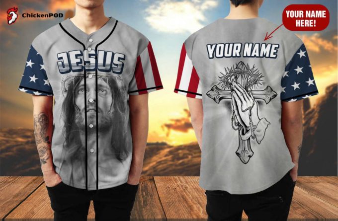 Personalized Custom Name Independence Day Jesus Bless Baseball Tee Jersey Shirt Printed 3D