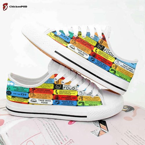 Pharmacy Warning Labels Low Top Shoes Gift for Men Women