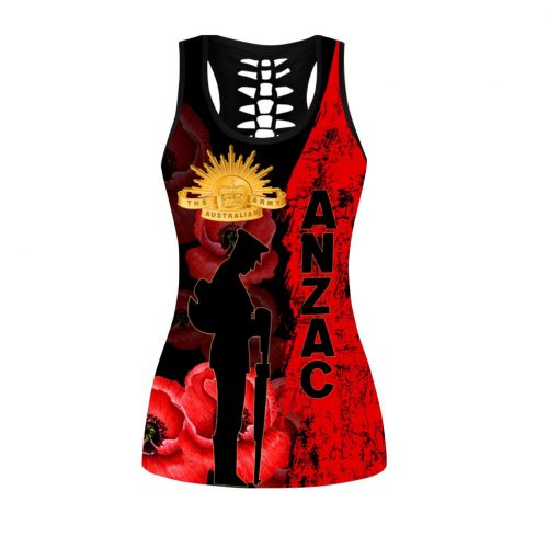 Premium Anzac Day New Zealand And Australia Culture Poppy Combo Tank Top + Legging