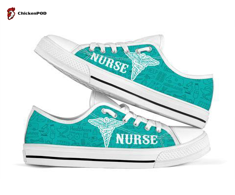 Teal Nurse Medical Icons Low Top Shoes Gift for Men Women