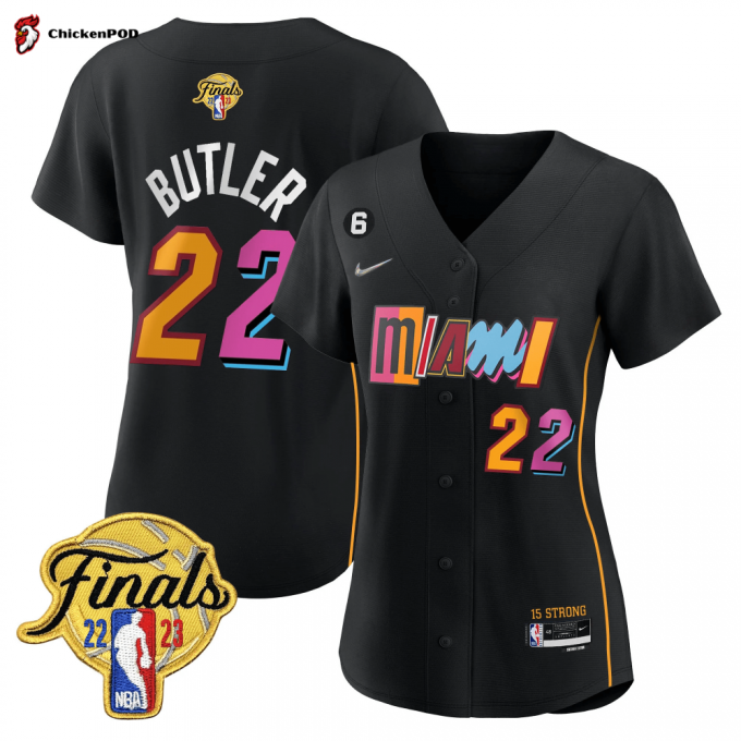 Women’S Miami Heat 2023 Finals Patch Baseball Jersey V2 – All Stitched