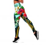 Amazing Polynesian TurquoiseGold Tribal Pattern And Hisbiscus Plumeria Legging & Tank Top