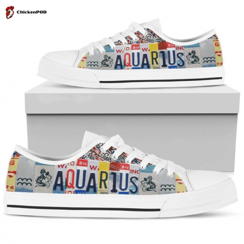 Aquarius Zodia License Plates Low Top Shoes Gift for Men Women Sneaker