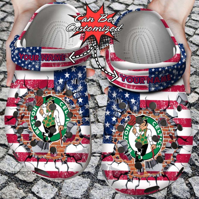 Basketball Unisex Clogs Personalized Bceltics American Flag Breaking Wall Clog Shoes