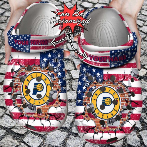 Basketball Personalized IPacers American Flag Breaking Wall Clog Unisex Clogs Shoes