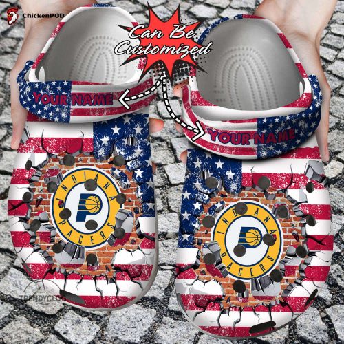 Basketball Personalized IPacers American Flag Breaking Wall Clog Unisex Clogs Shoes