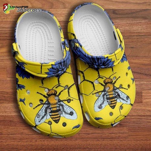 Bee Sunflower Blue Clog Bee Yellow Bee Comb Gifts For Friend Unisex Clogs Clog Shoes