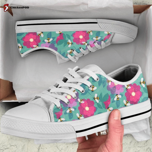 Bees Fly On Flower Pattern Low Top Shoes Gift for Men Women Sneaker