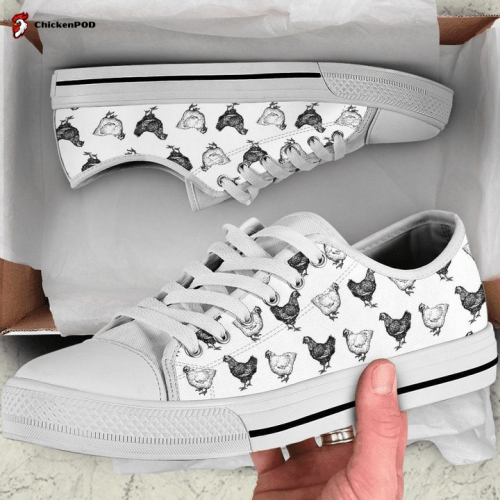 Black And White Hens Pattern Low Top Shoes Gift for Men Women Sneaker