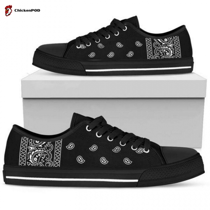 Black Bandana Low Top Shoes Gift For Men Women