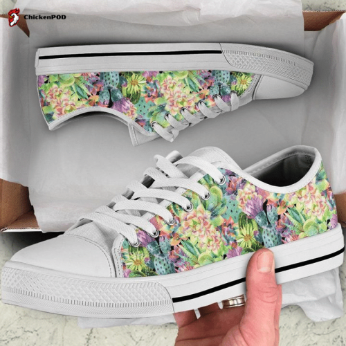 Blooming Cactus Garden Pattern Low Top Shoes Gift for Men Women