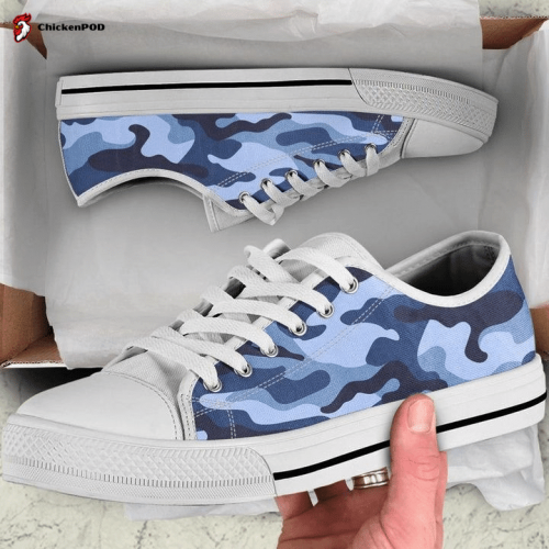 Blue Camo Camouflage Low Top Shoes Gift for Men Women