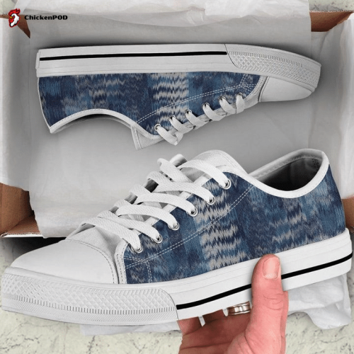 Blue Denim Print Distorted Abstract Art Low Top Shoes Gift for Men Women